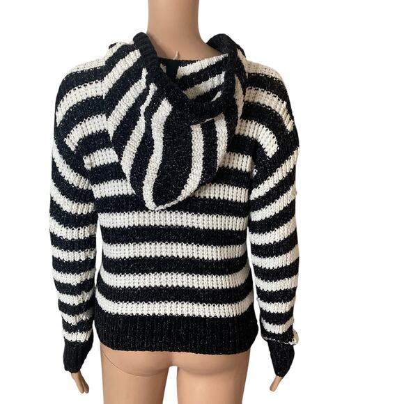 FOREVER 21 Hooded Sweater Juniors 13/14 Black White Striped New - Picture 16 of 16